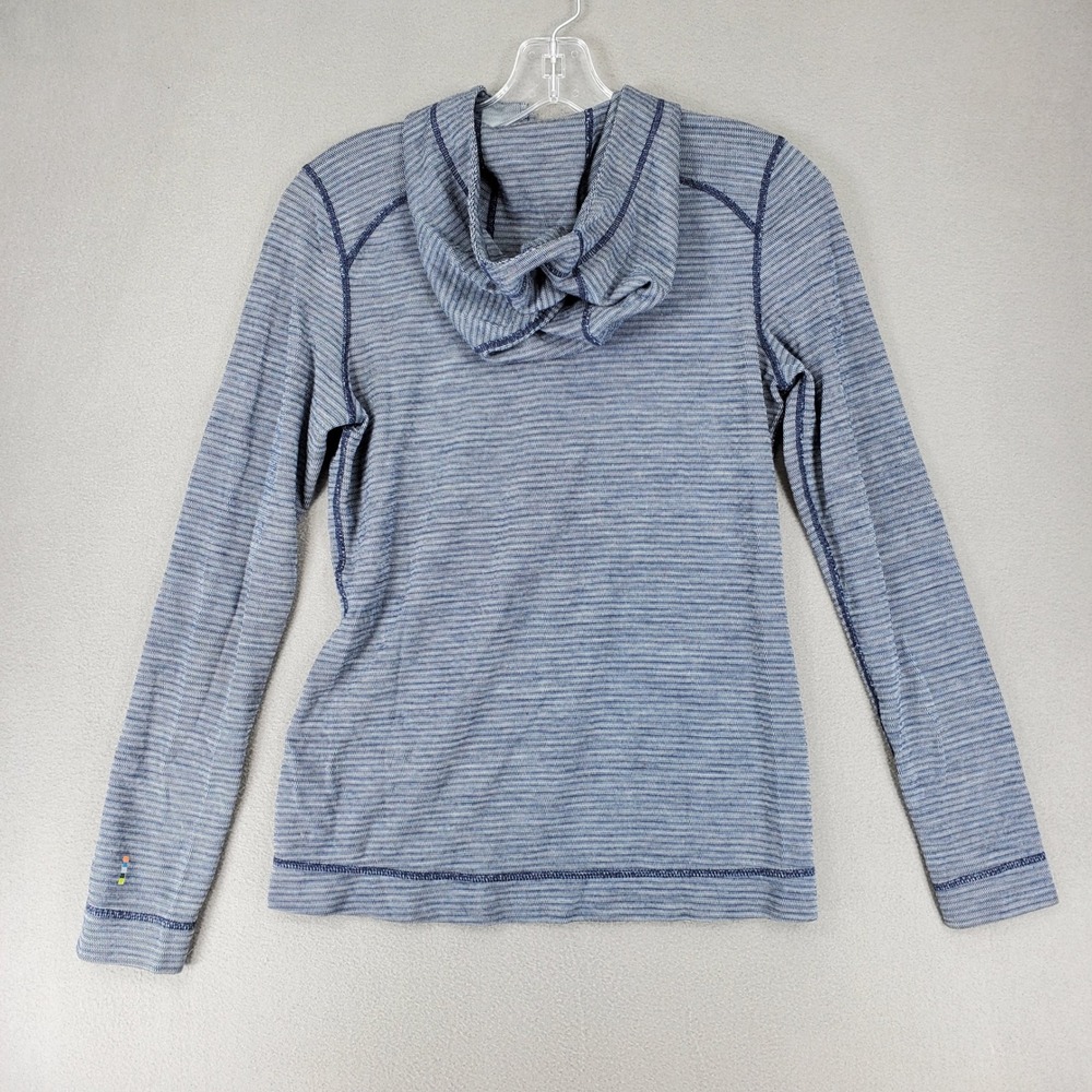 Smartwool 1/4 Zip Hoodie Womens M Blue Striped Merino Wool Base Layer SW015094 - Picture 3 of 7